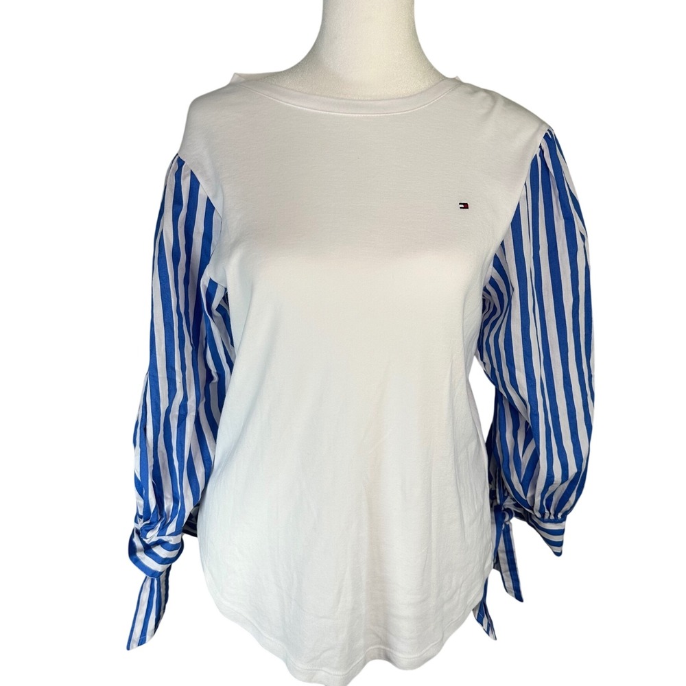 Tommy Hilfiger Striped Puff-Sleeve Top Size Medium